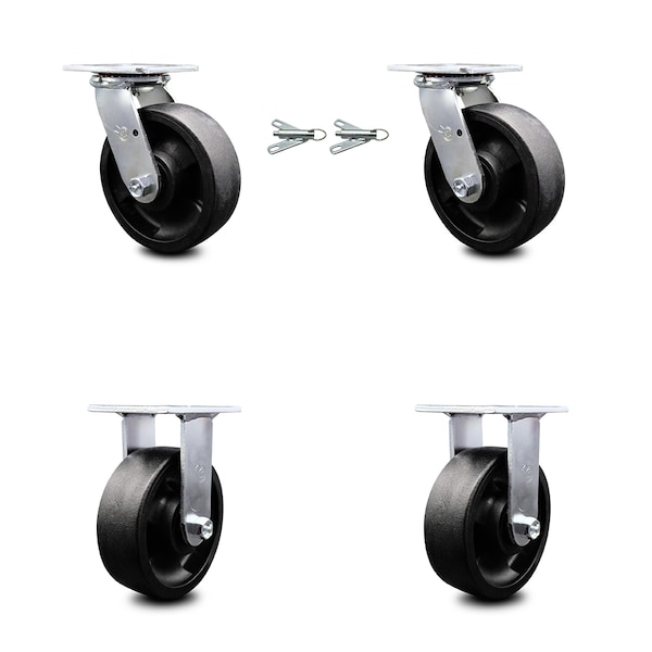 6 Inch Glass Filled Nylon Caster Set with Roller Bearings 2 Swivel Lock 2 Rigid